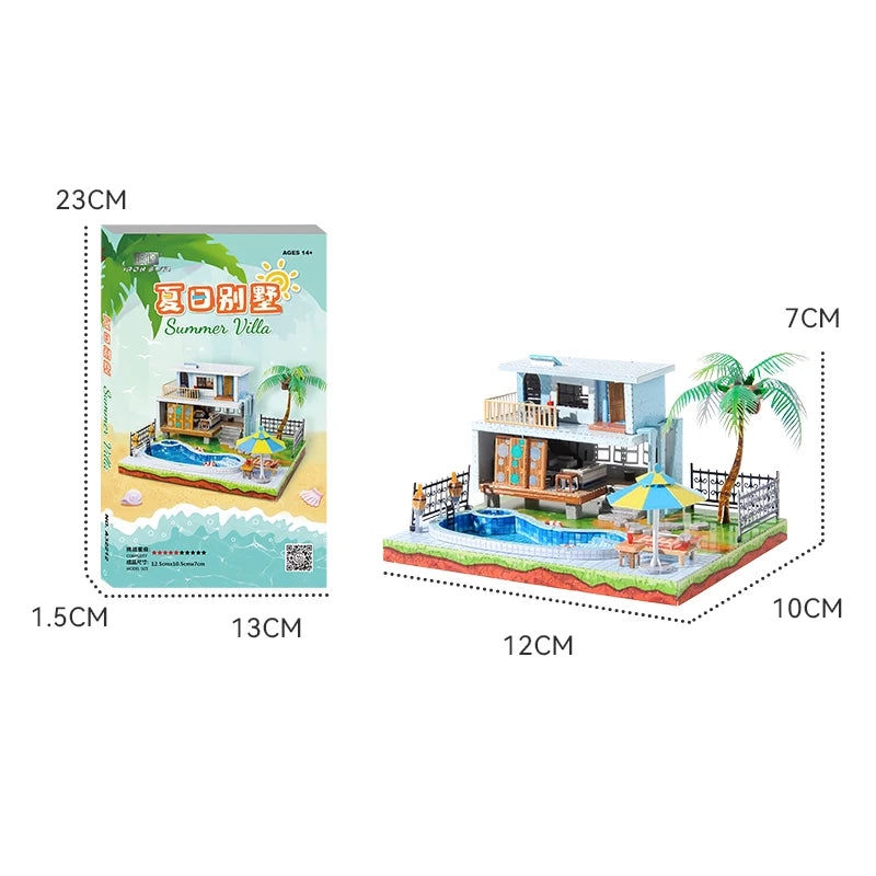 modelos de maquetas: una cafetería, una cabaña y una casa en la playa