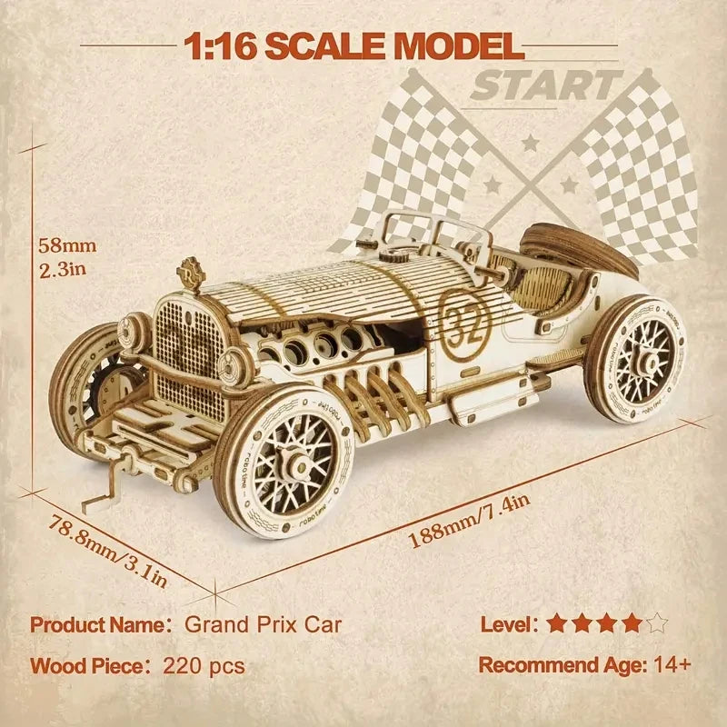 model kit de coche de madera a escala