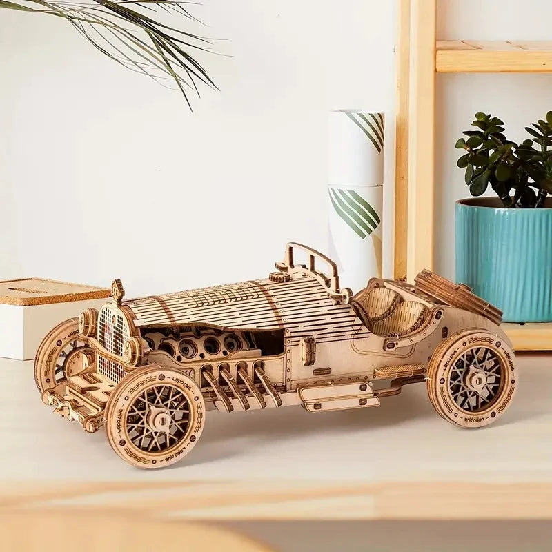 model kit de coche de madera a escala